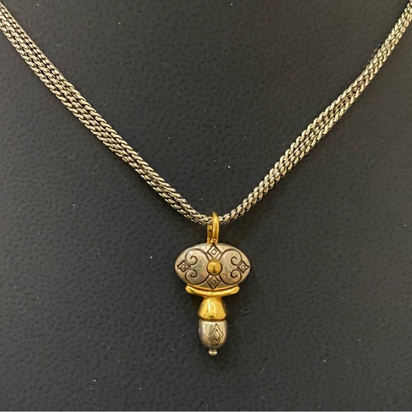 Retired BRIGHTON Venezia Gold/Silver Scrolled Oval Pendant 3-Strand Necklace - Picture 12 of 13